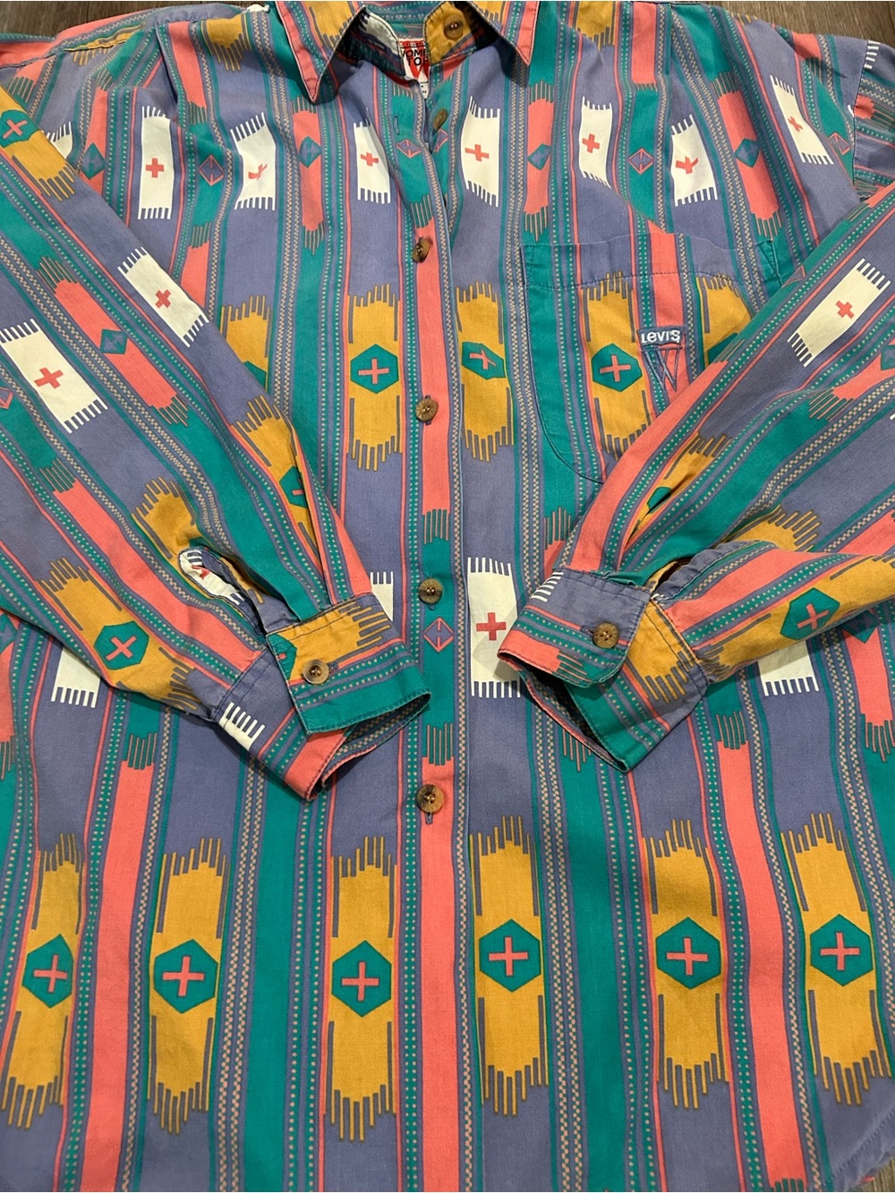 Vintage Levi's Western Shirt Southwestern Aztec Pattern Button Down Top M - Picture 5 of 9
